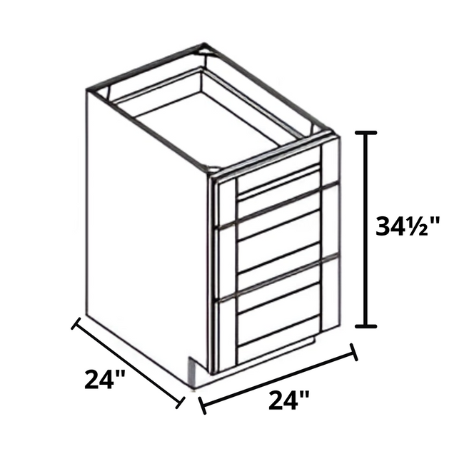 3 Drawers 24"x34½"x24" Base Cabinet