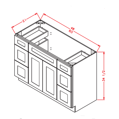 Center Sink Single Vanity 60"x34½"x21"-Six Drawer´s (3 L/3 R)