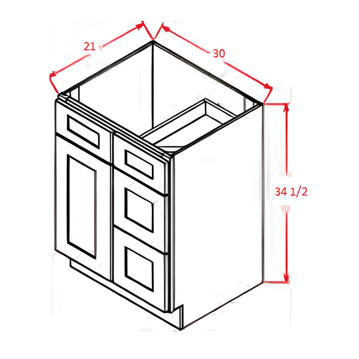 Vanity Sink 30"x34½"x21" Base Cabinet (drawers and door)