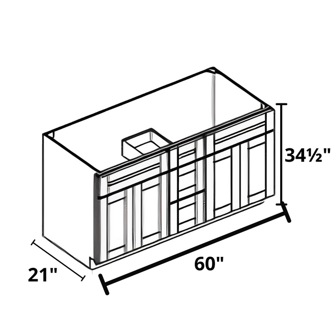 Vanity VSD 60"x34½"x21" Double Sink Base Cabinet