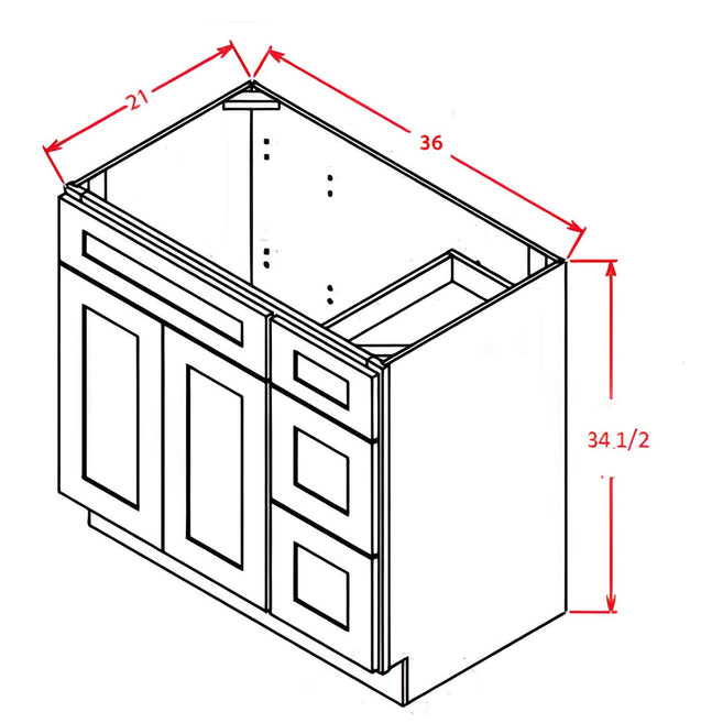 Vanity Sink 36"x34½"x21" Base Cabinet (drawers and door)