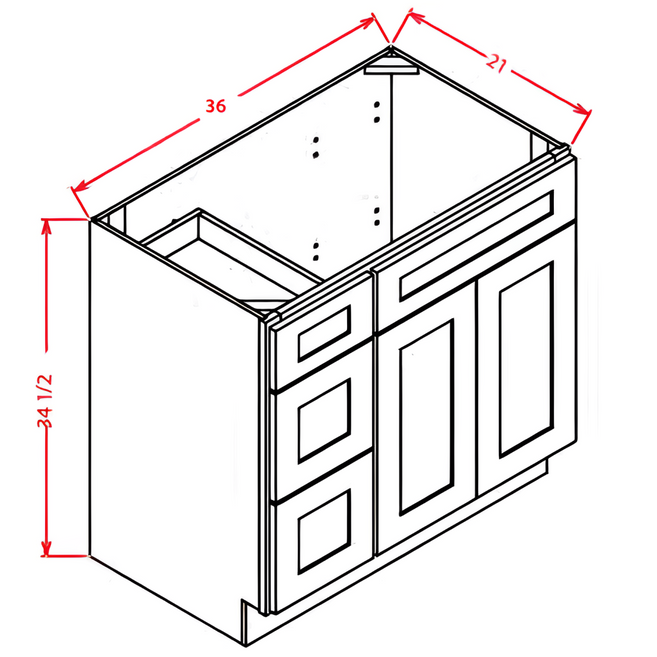 Vanity Sink 36"x34½"x21" Base Cabinet (drawers and door)