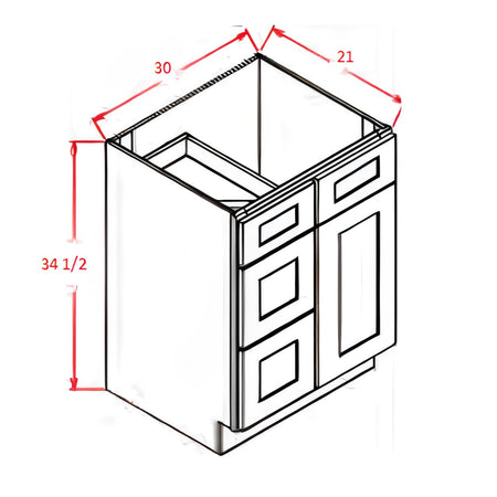 Vanity Sink 30"x34½"x21" Base Cabinet (drawers and door)