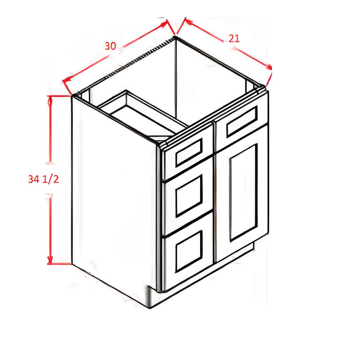 Vanity Sink 30"x34½"x21" Base Cabinet (drawers and door)